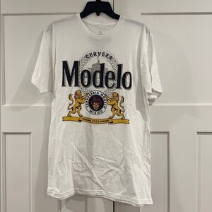 Modelo Cerveza Beer White Short-Sleeve Shirt, 100% Cotton, Women’s Size Large